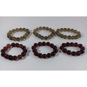 Round Glass Bead Marble Stretch Bracelet Lot Purple Smokey Brown Chunky